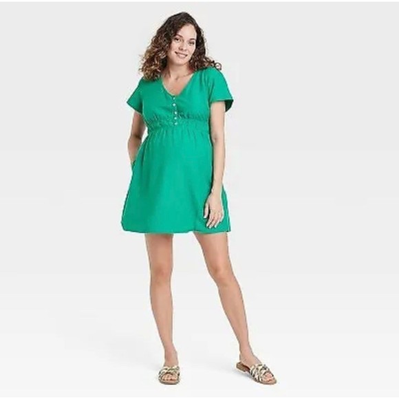 Short Sleeve Mini Maternity Dress by Isabel Maternity Green XS - Picture 2 of 4